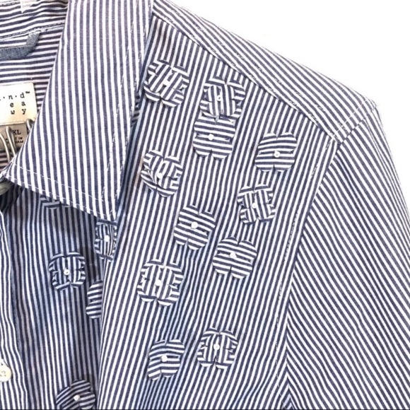 A New Day Blue & White Striped Button Down Blouse - Picture 3 of 4